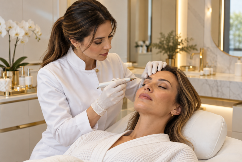 Avaliação profissional para procedimento de jato de plasma facial